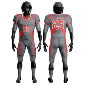 Custom 100% Polyester Sublimated American <b>Football</b> Uniform for Men Breathable Grey <b>Red</b> Tackle Twill Team Gear Short Jersey - Product Image 1