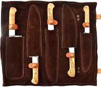 Juego de Cuchillos de Cocina de Acero de Damasco Hechos a Mano, 5 Piezas, con Mango de Madera, Incluye Bolsa de Cuero Gratis