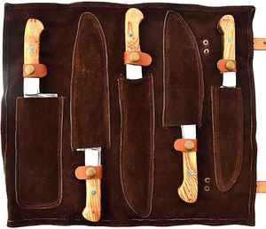 Juego de Cuchillos de Cocina de Acero de Damasco Hechos a Mano, 5 Piezas, con Mango de Madera, Incluye Bolsa de Cuero Gratis - Product Image 5