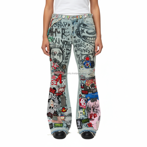 กางเกงยีนส์เดนิมทรงหลวมพิมพ์ลายกราฟิกเอวกลางสไตล์ Y2K ระบายอากาศได้ดี แฟชั่นสตรีทแวร์ผู้ชาย แต่งผ้าแบบแพทช์เวิร์ค ฮิปฮอป ทันสมัย ไซส์ใหญ่ ใส่ได้ในฤดูร้อน - Product Image 1