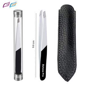 Pince à épiler en acier inoxydable noir et blanc, emballage personnalisé, pointe inclinée de précision, pince à épiler de beauté avec étiquette privée - Product Image 1