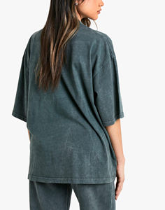 Venta al por mayor de alta calidad 100% algodón de talla grande lavado al ácido camisetas Unisex personalizado Puff estampado Logotipo de gran tamaño camiseta lisa para las mujeres - Product Image 4