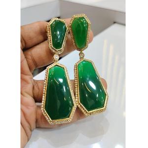 ต่างหูหินโมนาลิซ่าแบบไม่ได้เจียระไนสีทองสำหรับผู้หญิงชุดปาร์ตี้งานแต่งงานทันสมัย - Product Image 1