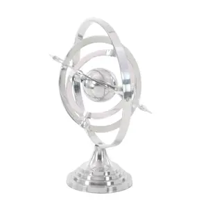 Decmode Argent Boussole Globe Aluminium Armillaire Décor Moderne Sculpture Décorative De Table Ornement Maison Accent - Product Image 5