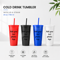 Gobelet en plastique sans BPA de 24 oz avec paille et couvercle, tasses à café glacé réutilisables avec logo personnalisé pour la promotion, l'usage quotidien et l'extérieur