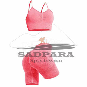 ชุดโยคะเข้ารูปผ้าฝ้ายสีทึบของผู้หญิงชุดออกกำลังกายสองชิ้นระบายอากาศได้อย่างรวดเร็วพร้อมกางเกงขาสั้นเอวสูงเสื้อกล้าม - Product Image 1