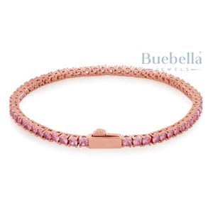 Wholesale BUEBELLA JEWELS 3mm 925 <b>Sterling</b> <b>Silver</b> Hiphop Tennis <b>Bracelet</b> for <b>Men</b> White Gold Plating Moissanite Pink Jewelry Gift - Product Image 2