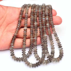 Pierre de lune grise 6mm-8mm disque/soucoupe/roue perles à facettes | Brin de 16 pouces | Pierre de lune grise naturelle pierre gemme coupe allemande Rondelle - Product Image 3