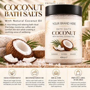 Bagno Minerale all'Olio di Cocco con Etichetta Privata 400g |   Naturale Vegano Nutriente Idratante |   OEM Spagna - Product Image 3