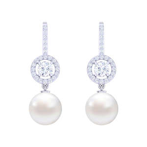 Argent sterling 92,5 pour boucles d'oreilles en zircone suisse et perles pour femmes et filles - Product Image 1