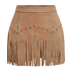 Faldas Vaqueras de Cuero con Flecos para Mujer, Elegantes Faldas Vaqueras de Gamuza Suave con Tachuelas para Festivales Western - Product Image 3