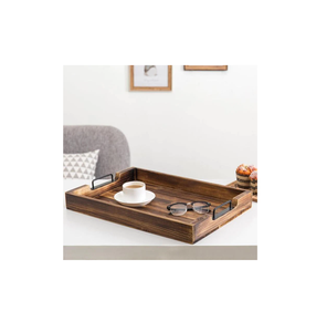 Plateau de service en bois avec taille personnalisée Plateau à collation écologique Assiette de service et poignée en métal avec vendeur - Product Image 1