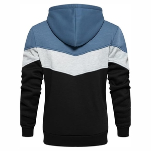 เสื้อฮู้ดดี้สีน้ำเงินกรมท่าและสีดำแบบบล็อกสี เสื้อสเวตเชิ้ตสีเทาลายเชฟรอนสำหรับผู้ชาย เสื้อฮู้ดดี้ดีไซน์เนอร์สามสีสไตล์คนเมือง - Product Image 2