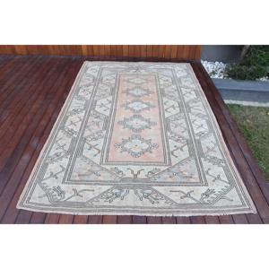 Tapis turc vintage, tapis de 5,2 x 8 pieds, grand tapis gris de style sud-ouest - Product Image 1