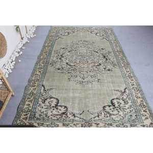 Alfombra Turca Vintage Grande de 5x8.4 pies, Alfombra Floral Beige y Azul - Product Image 1