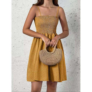 Jane's Women's A-Line Shirred Dot Pattern Short Supreme <b>Dress</b> with Spaghetti Straps for Casual Summer Wear - Product Image 3