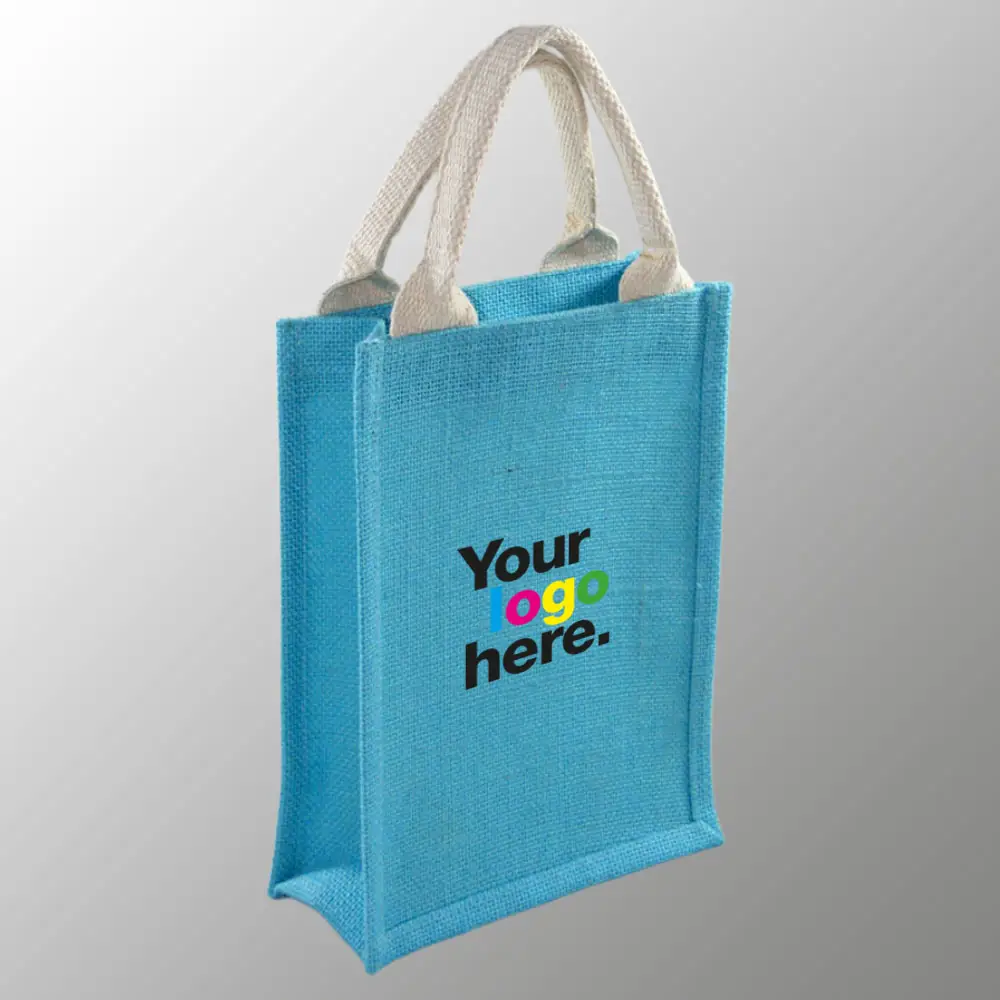 Sac de jute pour faire du shopping avec impression de logo personnalisé sac de promotion d'événement en jute de couleur avec poignées en toile de coton rembourrées avec corde en