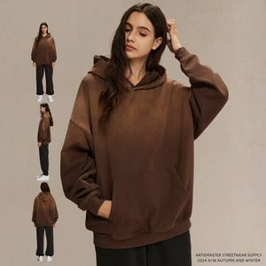 Unisex 100% algodón Terry Toweling sudaderas con capucha de gran tamaño 460gsm alta calidad fuera del hombro Vintage lavado desgastado con capucha otoño - Product Image 3