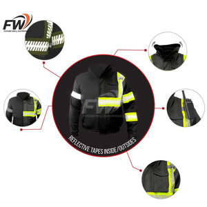 Chaqueta de seguridad de alta visibilidad estilo patrulla para trabajadores al aire libre con diseño de tiras reflectantes y opción de personalización de marca. - Product Image 2