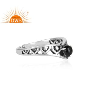 แหวนพลอยโอนิกซ์สีดำธรรมชาติทำจากเงินอ็อกซิไดซ์ปรับได้ - Product Image 3