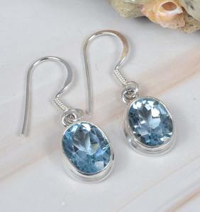 Pendientes para mujer Pendientes de piedras preciosas de Topacio Azul 925 Plata de ley sólida Niñas Piedra azul Niñas Pendientes colgantes Joyería de plata - Product Image 2