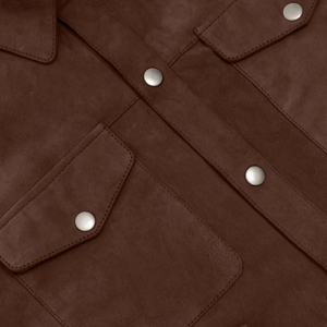 <b>Men's</b> Dark Brown Suede Trucker <b>Shirt</b> Western Denim Style <b>with</b> Front <b>Pockets</b> Formal or Casual Wear Available in All Sizes. - Product Image 2