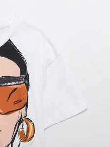 เสื้อผ้าผู้หญิงใหม่ฤดูร้อน2025เสื้อยืดหลวมแขนสั้นสีขาวพิมพ์ลายสำหรับเด็กผู้หญิง - Product Image 6