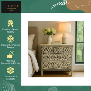 เฟอร์นิเจอร์อินเดียงานทำมือแบบพรีเมี่ยมพร้อมลวดลายดอกไม้ฝังกระดูกลิ้นชัก - Product Image 6