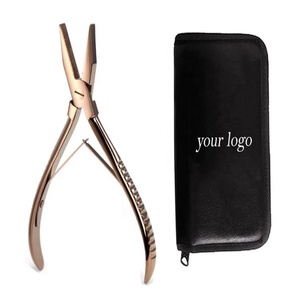 Pince à extensions de cheveux en acier inoxydable rose doré de luxe, qualité professionnelle avec étui en cuir pour salon et usage personnel - Product Image 1