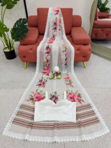 Saree นักออกแบบที่สวยงามด้วยการพิมพ์ดิจิตอลด้วยลูกไม้แฟนซี - Product Image 3