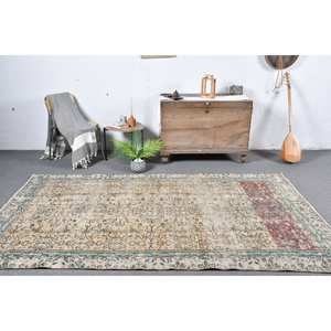 Alfombra turca Vintage Beige rojo 5x8,7 pies área grande lana látex Patchwork para pasillo dormitorio forma Rectangular para habitación cabecera - Product Image 1