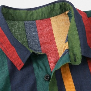 Ropa informal a rayas de algodón transpirable para hombre, camisas de manga corta y pantalones cortos con cordón, ropa de calle de verano, aspecto de solapa - Product Image 4