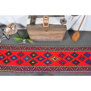 Vintage Large Area <b>Turkish</b> <b>Rug</b> Classic Rectangle Pattern Patchwork Design Red Green Woolen Fabric 280 X 1110 ft 10mm Latex - Product Image 5