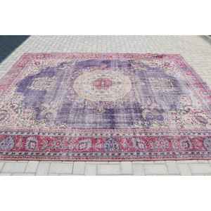 Alfombra turca de 8.1x10.3 pies, alfombra con diseño de plantas y árboles morados, de lana. - Product Image 3