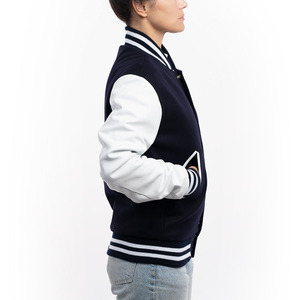 Women's Varsity <b>Jacket</b> Navy Body White Sleeves Contrast Stripes Full Sleeve Turn-down Collar Regular Length Autumn Wear - Product Image 2