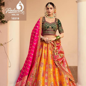 Lehenga Choli de Diseño de Lujo Neeta Creation, Bordado Moderno, Cuello Redondo, Largo hasta el Suelo, Estilo Princesa Banarasi, Silueta Ajustada - Product Image 1