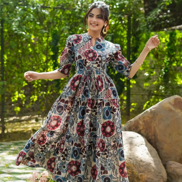 Indian Hand Block Cotton Midi Dress