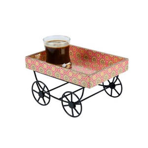 Bandeja de carro de madera hecha a mano para cenar y servir comida Característica decorativa - Product Image 1