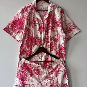 Ensemble de pyjama court d'été pour femmes bloc de main imprimé coton vêtements de nuit doux avec caractéristique thermique fait à la main pour elle - Product Image 1