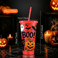 Gobelet de fête d'Halloween 24oz en plastique avec couvercle et paille, sans BPA, logo personnalisé, réutilisable, motif fantôme et citrouille, OEM
