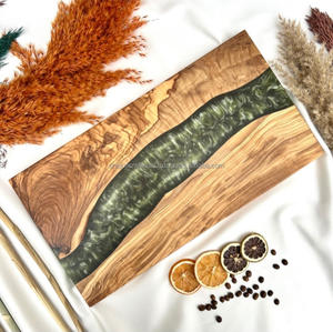 แผ่นไม้รองชีสทำจากไม้สี่เหลี่ยมผืนผ้าพร้อมจานรอง4ชิ้นลายคลื่นทะเลเครื่องใช้บนโต๊ะอาหารสุดหรูสำหรับร้านอาหารใช้ในบ้าน - Product Image 4