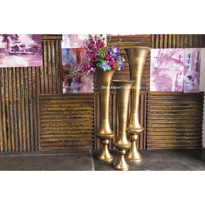 Jarrón de flores de aluminio chapado en oro alto hecho a mano, soporte costero de mesa para fiestas de boda, ceremonias, almacenamiento de flores de boda - Product Image 6