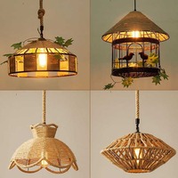 Lampe suspendue vintage en corde de chanvre de style asiatique Décoration de lampe de ferme pour restaurant à la maison Lumières de mariage créatives Lustre suspendu