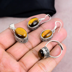 Oeil de Tigre Naturel en Argent Sterling 925 Forme de Coussin Artisan Look Ethnique Boho Pendentif Design Personnalisé Fabricant de Bijoux - Product Image 3