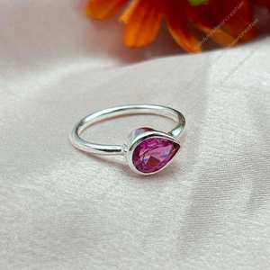 Tiny Teardrop 6x8mm Rubellite Turmaline Ring September Birthstone 925 Silver Minimalist Dainty Ring para boda o fiesta - Product Image 5