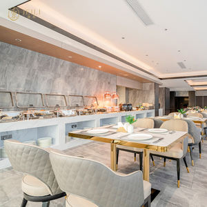 JEILI - Juego de Muebles de Restaurante Rústicos de Lujo Comercial, Silla de Cuero Acolchada Moderna con Borde Dorado, Mesa para Proyectos Hoteleros - Product Image 1