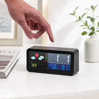 Réveil numérique Huayang 2258 avec thermomètre hygromètre intérieur, affichage de la température et de l'humidité, calendrier, fonction snooze et rétroéclairage, horloge de bureau
