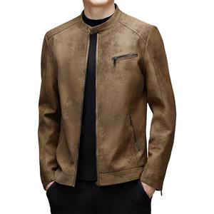 Summer <b>Men's</b> Formal Leather <b>Jacket</b> Stand Collar Windproof Reversible Front Logo High Quality <b>Velvet</b> Warm Motorcycle - Product Image 6