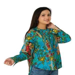 เสื้อเบลาส์พิมพ์ลาย Farida ผ้าฝ้ายโบฮีเมียนของผู้หญิงเสื้อสไตล์ฮิปปี้น้ำหนักเบาสำหรับใช้ในชีวิตประจำวัน - Product Image 2