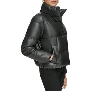 Veste en cuir d'agneau véritable matelassée, veste bomber d'hiver bicolore, rembourrage en duvet, veste en cuir matelassée de luxe, vestes pour femmes - Product Image 3